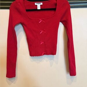 RSQ Red Long Sleeve Top with Bow Details